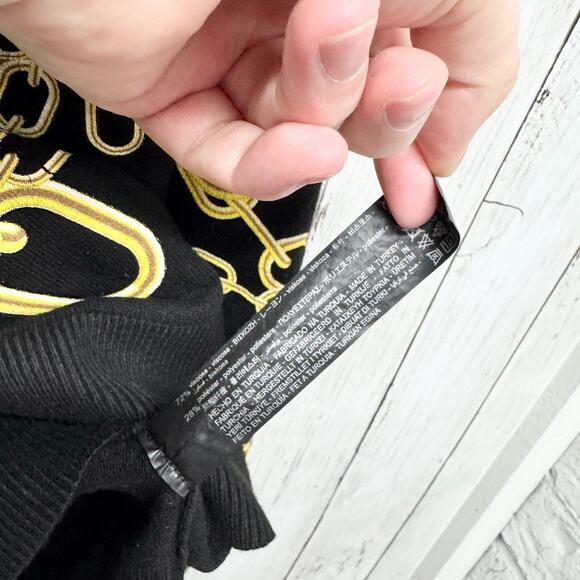 Zara Knit Sweater Women Size Small Black Gold Chain Printer Crewneck Long Sleeve - Picture 4 of 6